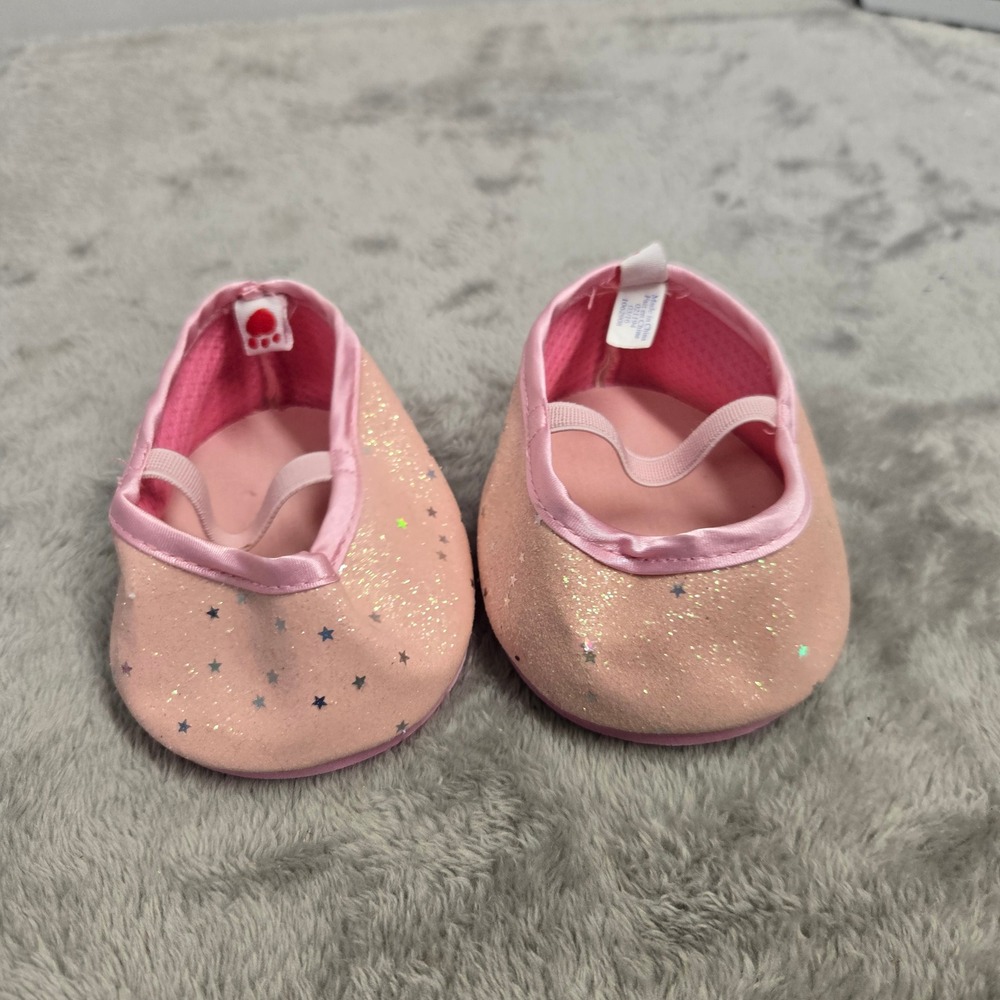 Build-A-Bear Pink Glitter Star Ballet Flats Doll Shoes 021194